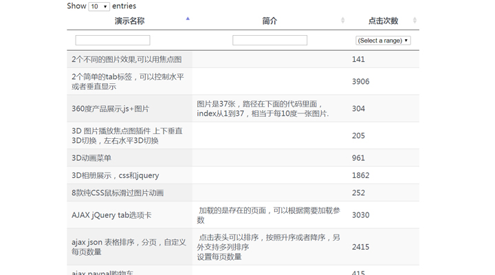 dataTables.js分页演示 支持排序,过滤